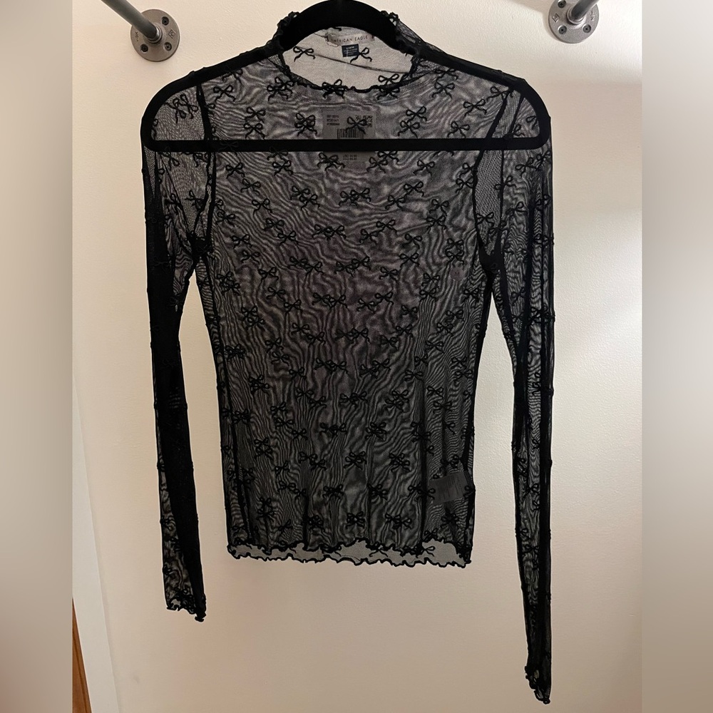 American Eagle Black Sheer Long Sleeve
